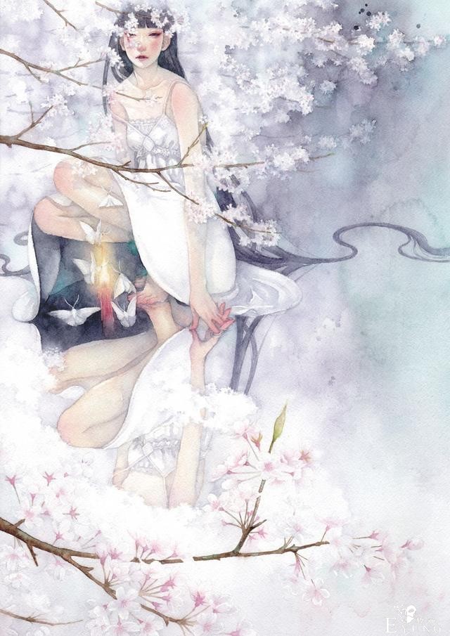 日本插画师“朱华”手绘水彩人物插画欣赏！画面唯美十分有艺术感-8.jpg