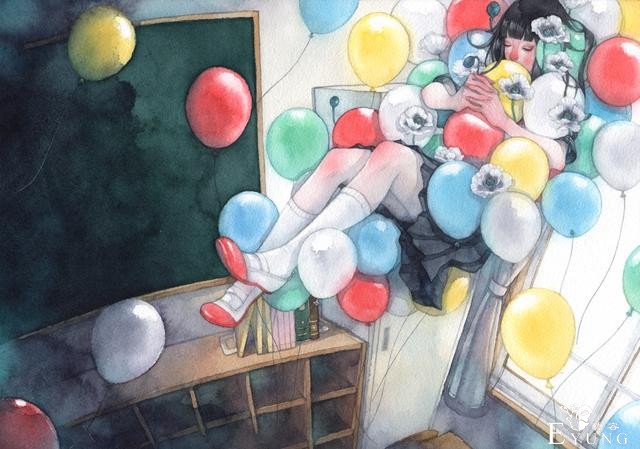 日本插画师“朱华”手绘水彩人物插画欣赏！画面唯美十分有艺术感-6.jpg