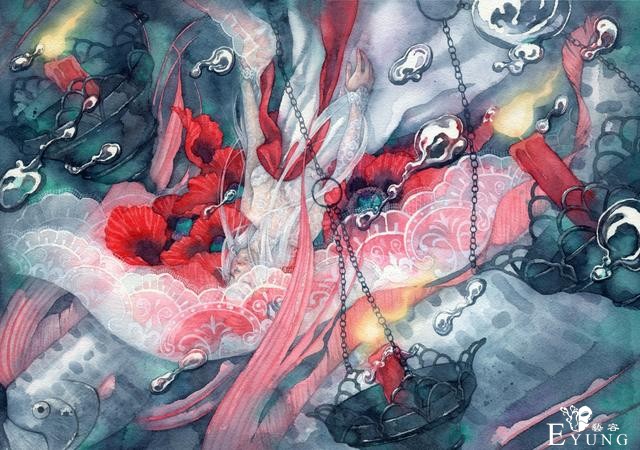 日本插画师“朱华”手绘水彩人物插画欣赏！画面唯美十分有艺术感-11.jpg