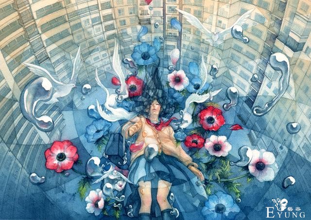 日本插画师“朱华”手绘水彩人物插画欣赏！画面唯美十分有艺术感-15.jpg