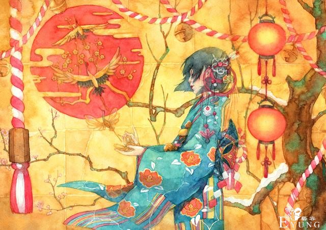 日本插画师“朱华”手绘水彩人物插画欣赏！画面唯美十分有艺术感-16.jpg