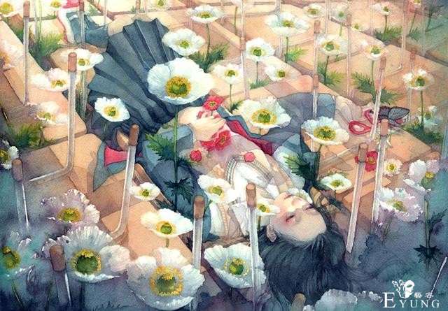 日本插画师“朱华”手绘水彩人物插画欣赏！画面唯美十分有艺术感-13.jpg