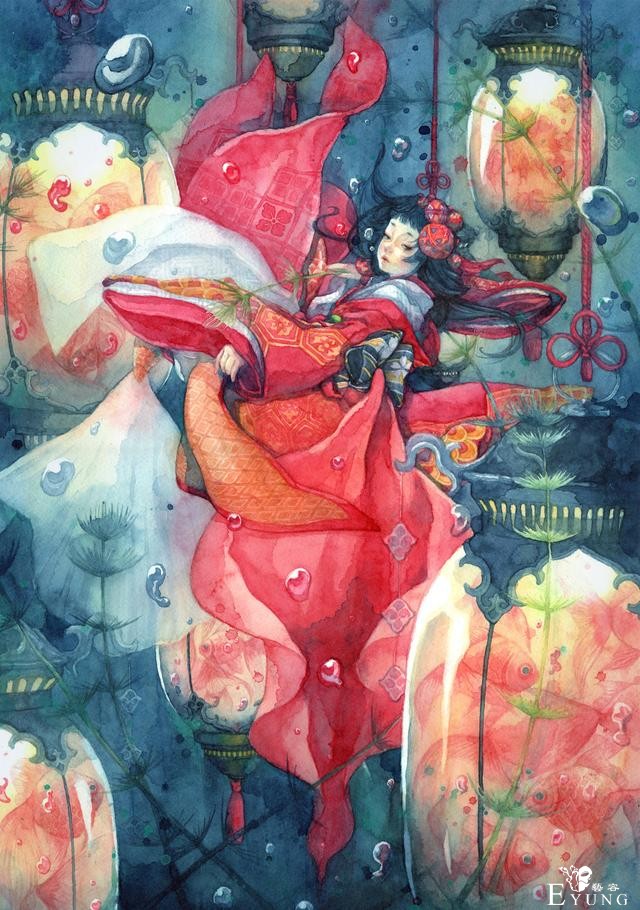 日本插画师“朱华”手绘水彩人物插画欣赏！画面唯美十分有艺术感-17.jpg