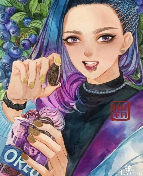 韩国画师把奥利奥画成美少女，三种口味对应三个萌妹子-3.jpg