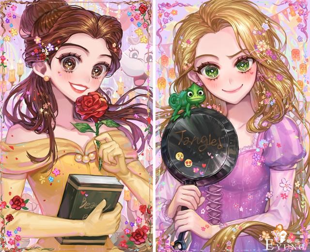 当迪士尼公主变成日漫风，没想到颜色这么酷炫，艾莎公主又萌又飒-3.jpg