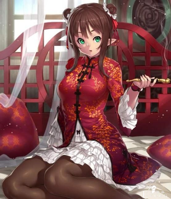 Cosplay旗袍遇上长袜，二次元中复古风，属于童真的妩媚-4.jpg
