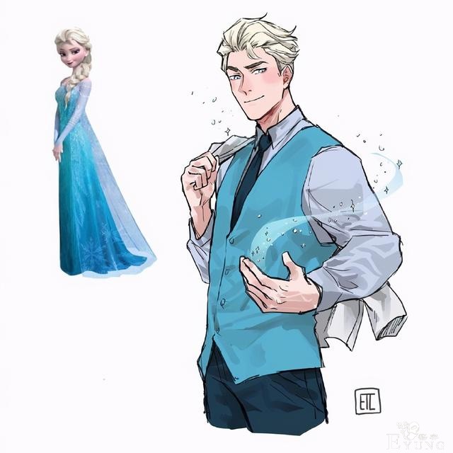 迪士尼公主也玩性别转换，木兰化身运动帅哥，艾莎女王像服务员-6.jpg