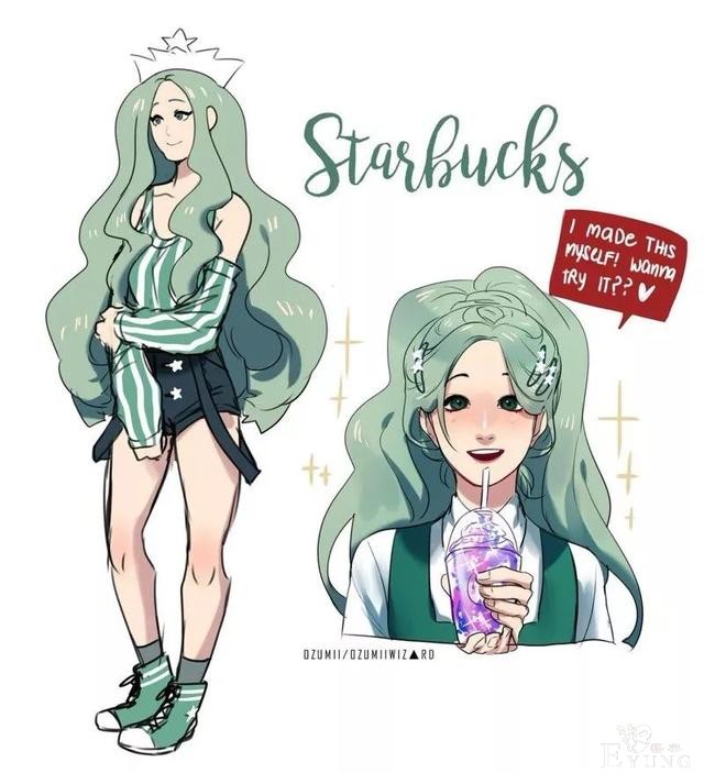 画师将洋快餐拟人化，星巴克化身女神，麦当劳的CP不是肯德基-2.jpg