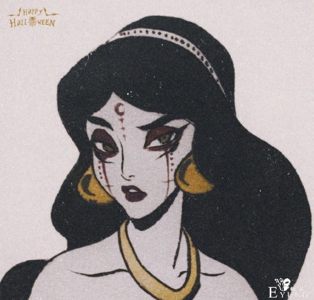 迪士尼公主画上鬼怪妆，艾莎女王好俏皮，爱丽儿扮小丑-5.jpg
