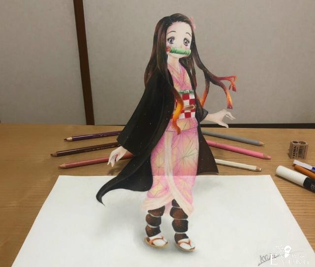 大佬绘制3D版祢豆子，远看像手办，本手残知道原理也画不出来-2.jpg