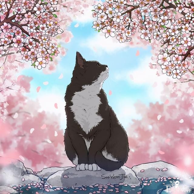 当猫咪遇上大自然，这位画师绘制的图好治愈-1.jpg