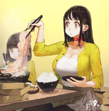画师大佬笔下的大胃王少女，那饭量是真的大，看她们吃东西都下饭-9.jpg