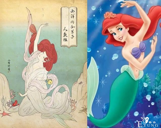 迪士尼公主变成传统日式画风，艾莎女王带着妹妹，白雪公主变艺伎-2.jpg