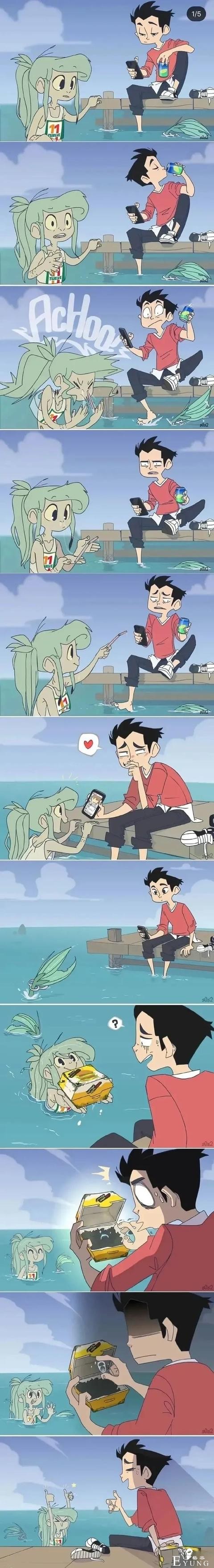 人性漫画：当美人鱼遇到岸上的少年，很暖却也发人深思的海边故事-4.jpg