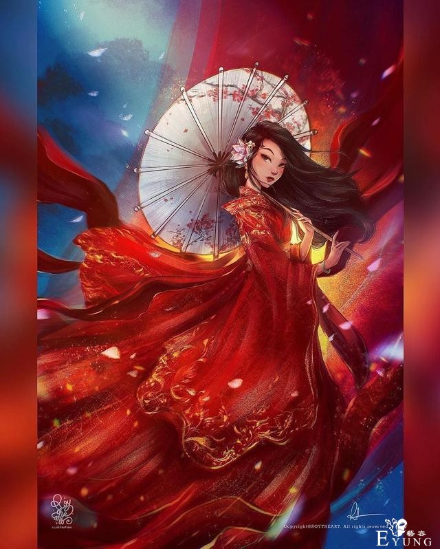 迪士尼公主化身女神，花木兰身穿锦绣华服，美人鱼居然以水做裙-1.jpg