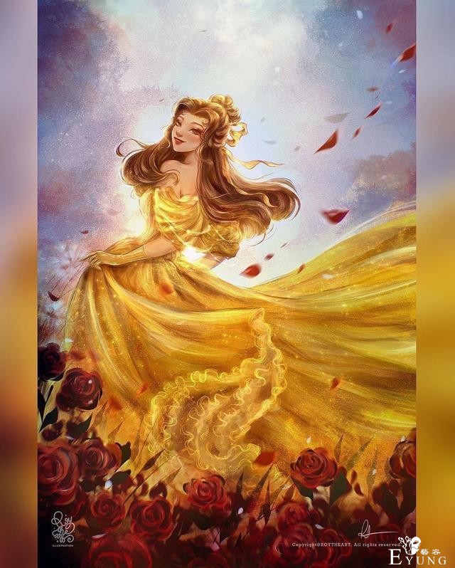 迪士尼公主化身女神，花木兰身穿锦绣华服，美人鱼居然以水做裙-4.jpg
