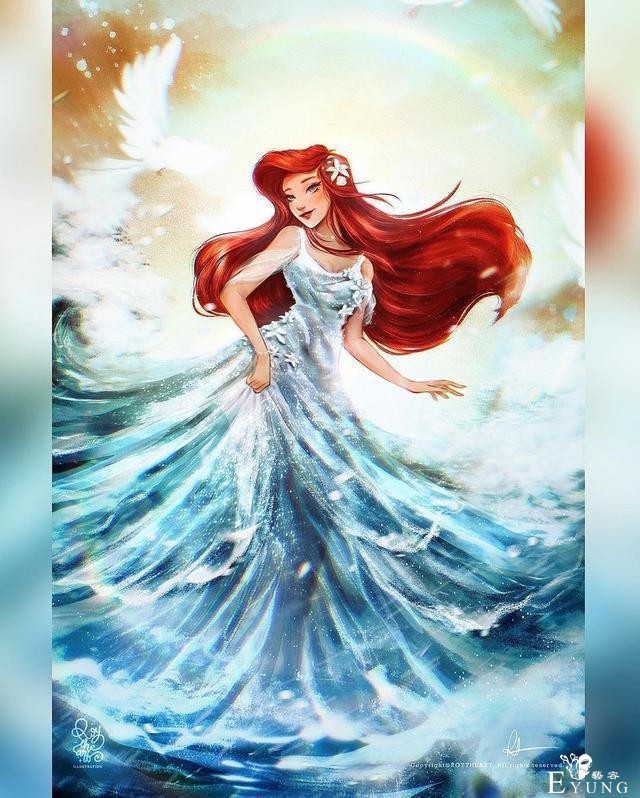 迪士尼公主化身女神，花木兰身穿锦绣华服，美人鱼居然以水做裙-5.jpg