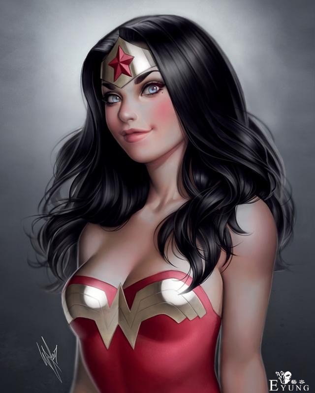 这个哈莉和神奇女侠画的莫名有点萌！南非画师笔下阳光的美女形象-2.jpg