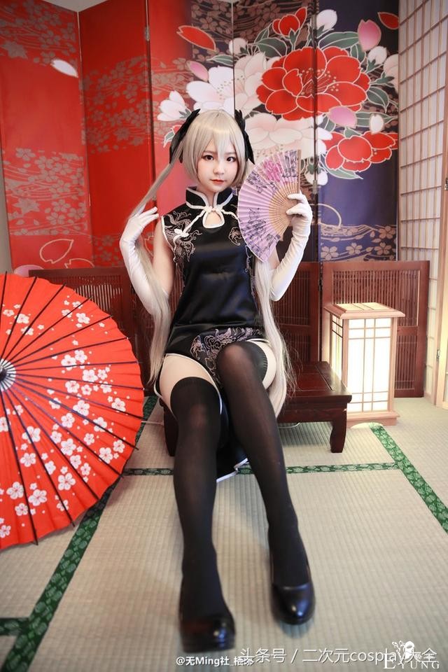 《缘之空》穹妹旗袍cos，可爱的黑丝萝莉超想捏脸-3.jpg