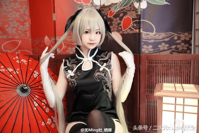 《缘之空》穹妹旗袍cos，可爱的黑丝萝莉超想捏脸-5.jpg