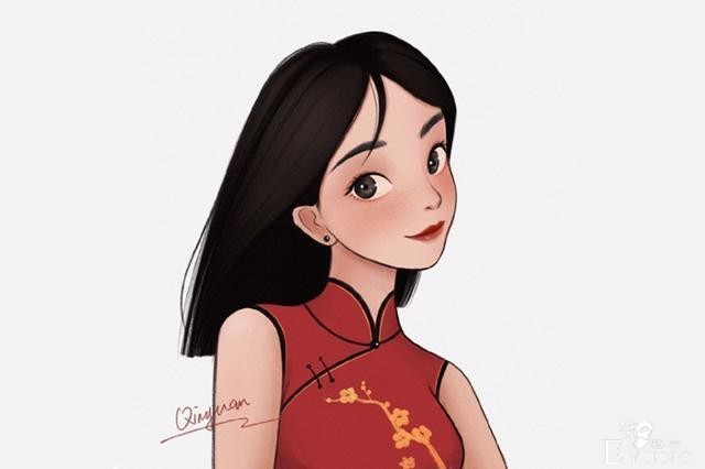 旗袍版的迪士尼公主都好可爱啊，特别是木兰这个表情，太俏皮了-1.jpg