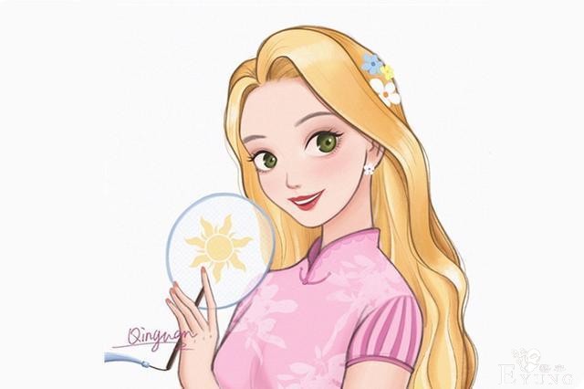 旗袍版的迪士尼公主都好可爱啊，特别是木兰这个表情，太俏皮了-7.jpg