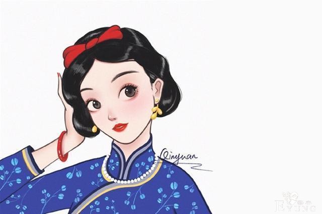 旗袍版的迪士尼公主都好可爱啊，特别是木兰这个表情，太俏皮了-9.jpg