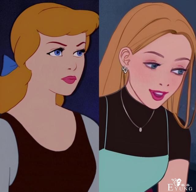 画师让迪士尼公主穿越到现代，灰姑娘撞脸某明星，艾莎的T恤好看-1.jpg
