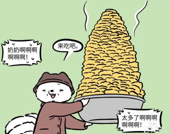 非人哉：九月奶奶怕孙女饿着，准备了一堆好吃的，撑得他们翻白眼-2.jpg