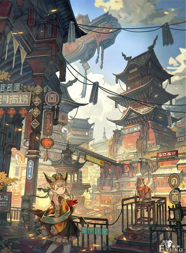 日本画师很有中国风的一组插画！看得出来作者对中式建筑情有独钟-2.jpg