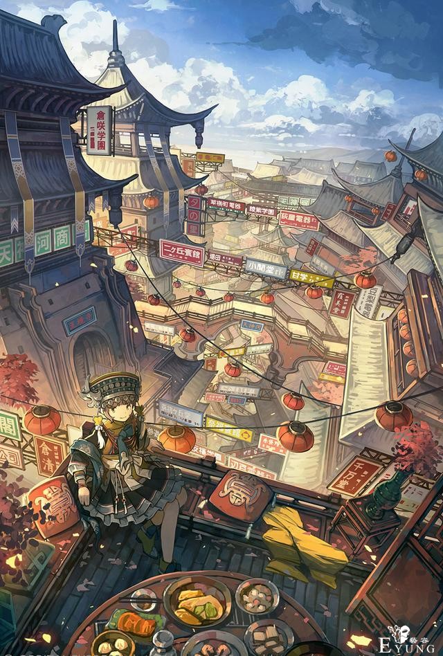 日本画师很有中国风的一组插画！看得出来作者对中式建筑情有独钟-4.jpg
