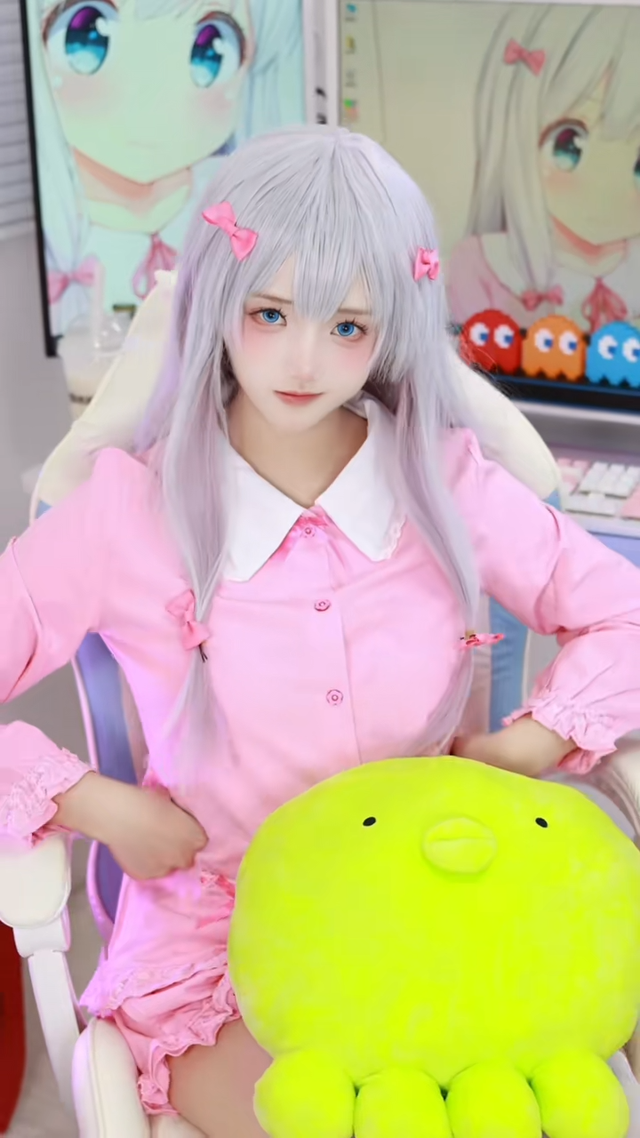 美女网红cos和泉纱雾，白毛萝莉，白丝过膝，二次元萌妹太爱了！-3.jpg