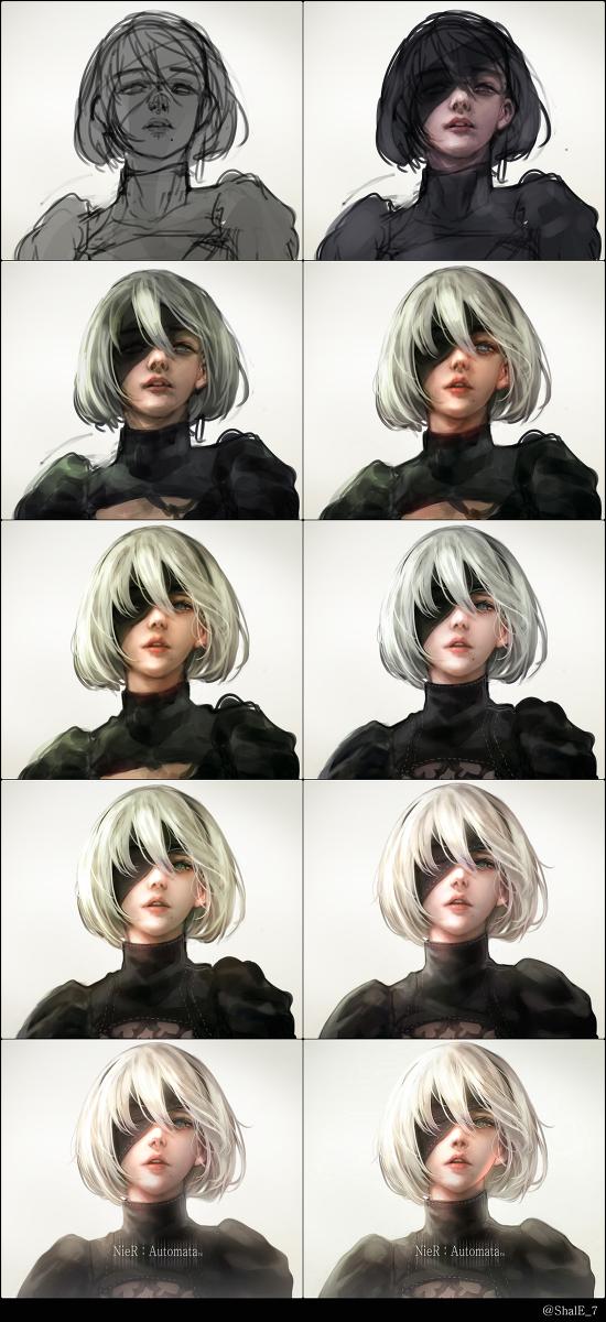 超美型《尼尔》2B姐插画绘制全过程（内附作画视频）-2.jpg