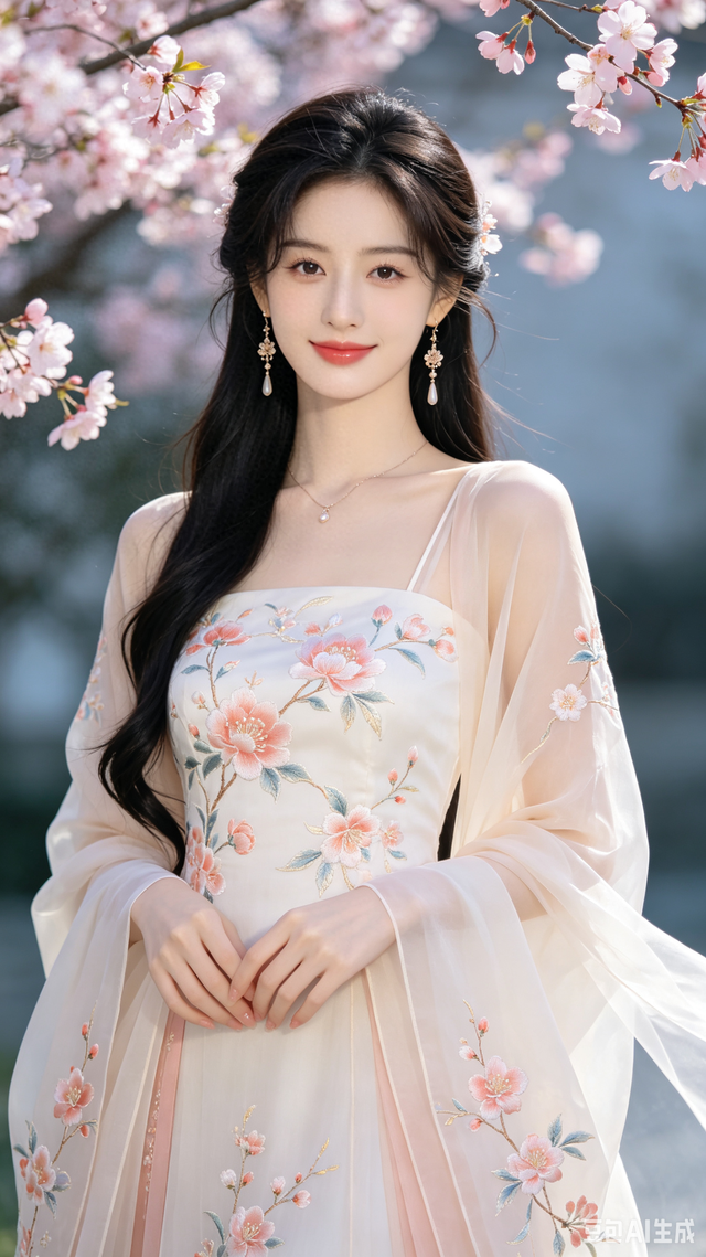 刺绣长裙衬烂漫海棠，身姿温婉灵动，满是温婉甜柔古韵风情-1.jpg