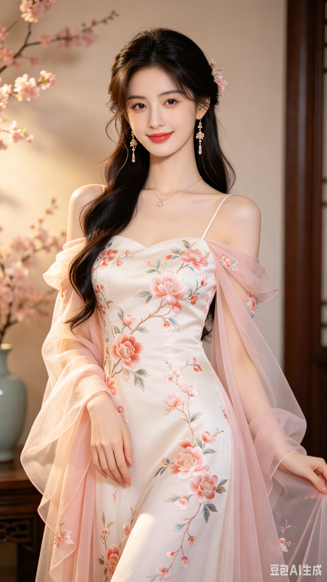 刺绣长裙衬烂漫海棠，身姿温婉灵动，满是温婉甜柔古韵风情-2.jpg