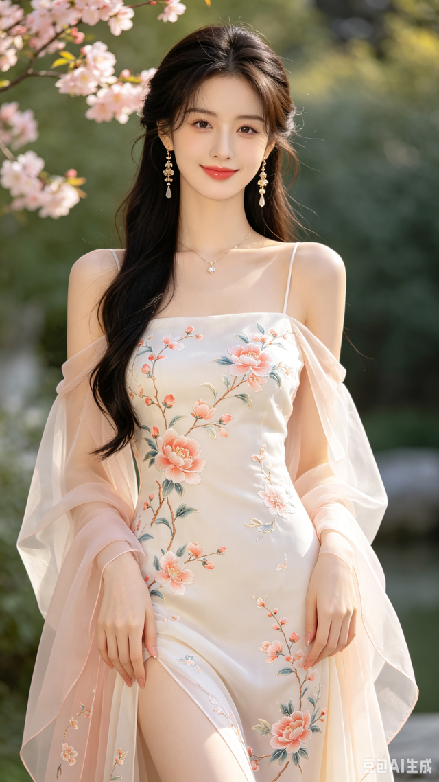 刺绣长裙衬烂漫海棠，身姿温婉灵动，满是温婉甜柔古韵风情-11.jpg