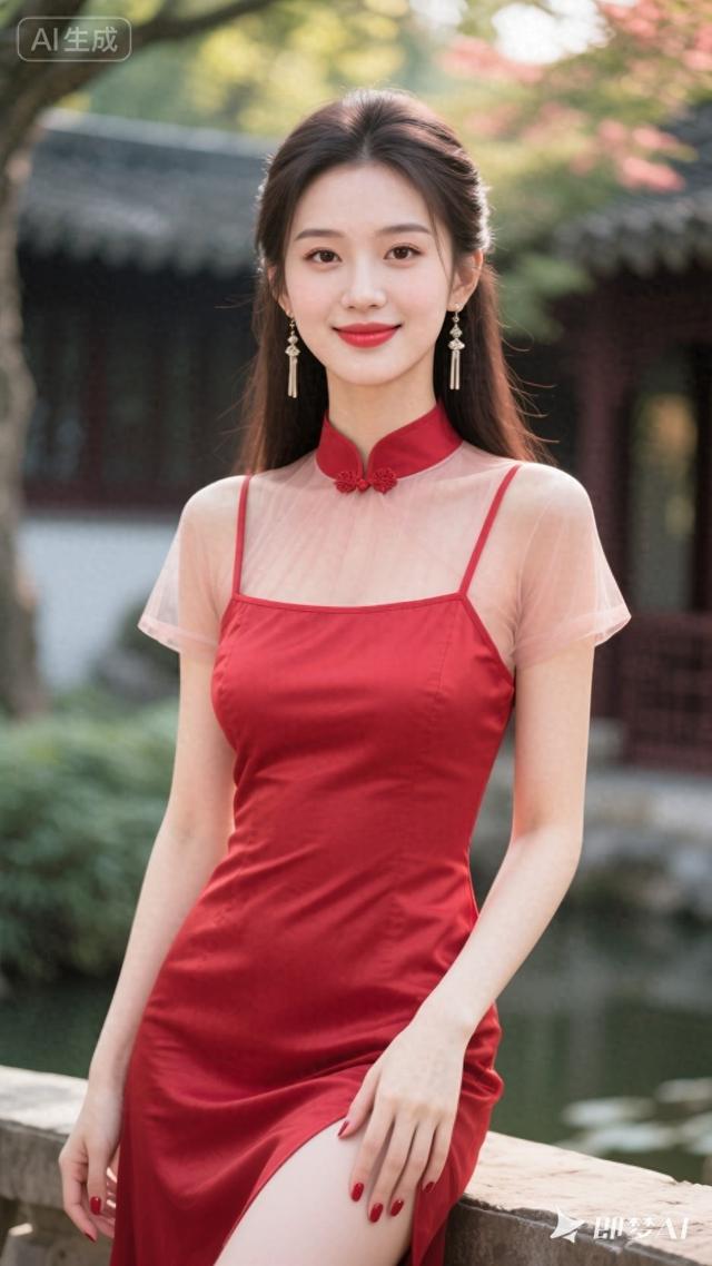 海棠红古风云裙，立领短袖，园林暖光，温柔甜欲-1.jpg
